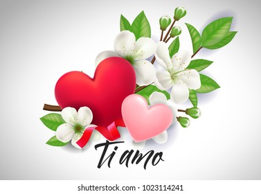 Ti Amo Lettering with Hearts and Blossoms