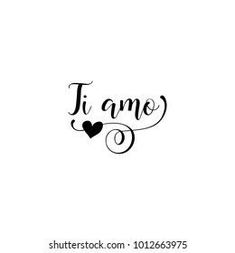 Ti Amo lettering. translate from italian: I love you. Phrase for Valentine's day. Isolated on white background.