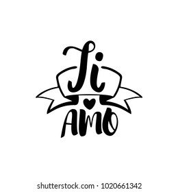 Ti Amo. Love text in Italian. Hand sketched  as logotype, badge and icon.