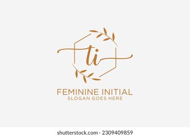 TI beauty monogram and elegant logo design handwriting logo of initial signature, wedding, fashion, floral and botanical with creative template.