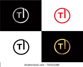 TI Circle Letter Logo Design With RED GOLD BLACK Silver Vector Illustration
