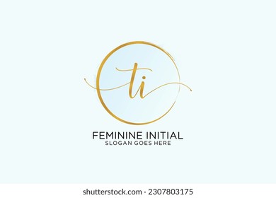 TI handwriting logo with circle template vector signature, wedding, fashion, floral and botanical with creative template.