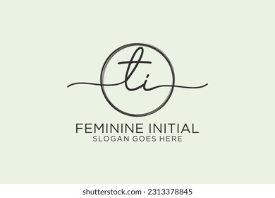 TI handwriting logo with circle template vector logo of initial signature, wedding, fashion, floral and botanical with creative template.