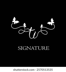 TI Handwritten initial letter, TI simple signature vector logo with butterfly shape variation, beauty, photography letter logo design. T I