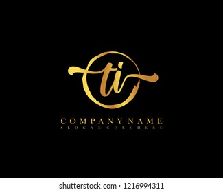 TI initial handwriting logo circle template vector