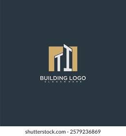 TI initial letter building logo for real estate with square design