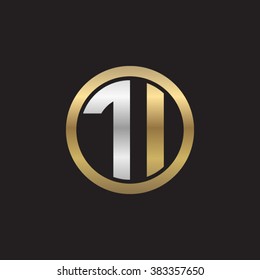 TI initial letters circle elegant logo golden silver black background