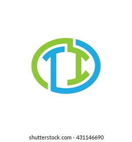 TI initial letters looping linked ellipse logo blue green