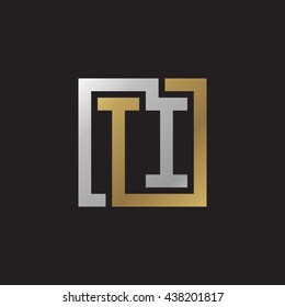 TI initial letters looping linked square elegant logo golden silver black background