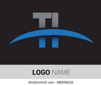 TI initial logo company name colored grey and blue swoosh design.