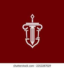 TI initial logo monogram design for legal lawyer vector image with sword and shield