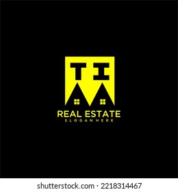 TI initial monogram logo real estate in square style design