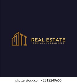 TI initial monogram logo for real estate with building style