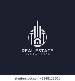 TI initial monogram logo for real estate with creative circle design vector