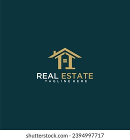 TI initial monogram logo for real estate with home shape creative design