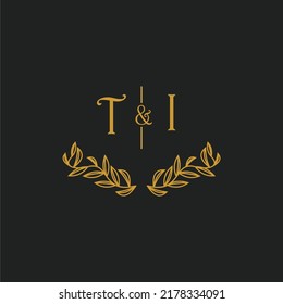 TI initial monogram wedding with creative leaf line