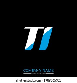 TI letter logo design on black background. TI creative initials letter logo concept. TI icon design. TI white and blue letter icon design on black background. T I