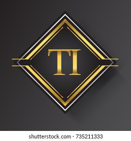 TI Letter logo in a square shape gold and silver colored geometric ornaments. Vector design template elements for your business or company identity.