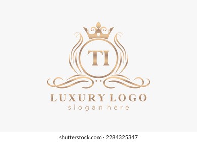 TI Letter Royal Luxury Logo template in vector art for Restaurant, Royalty, Boutique, Cafe, Hotel, Heraldic, Jewelry, Fashion and other vector illustration.