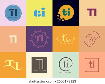 TI logo company template. Letter t and i logotype. Set different classic serif lettering and modern bold text with design elements. Initial font typography. Collection trendy business identity.