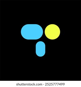 TI logo design is minimalist, modern, futuristic, a combination of blue and yellow colors with a black background.