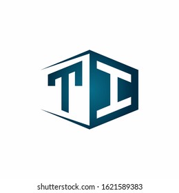 TI monogram logo with hexagon shape and negative space style ribbon design template