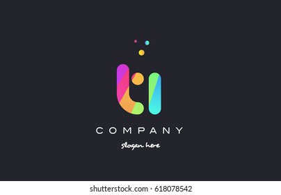 ti t i  creative rainbow green orange blue purple magenta pink artistic alphabet company letter logo design vector icon template