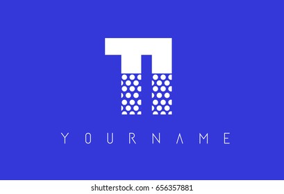 TI T I Dotted Pattern Letter Logo Design Vector with Blue Background.