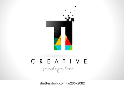 TI T I Letter Logo with Colorful Vivid Triangles Texture Design Vector Illustration.