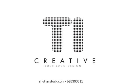 TI T I Letter Logo Design with Black Dots and Bubble Trails.