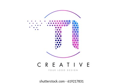 TI T I Pink Magenta Dotted Bubble Letter Logo Design. Dots Lettering Vector Illustration