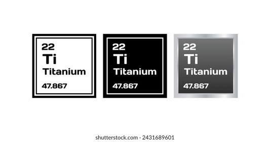 Ti Titanium chemical element. Ti chemical element plates. Flat and silhouette style. Vector icons