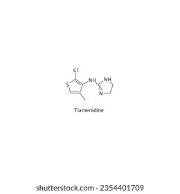 Tiamenidine flat skeletal molecular structure α1 agonist drug used in hypotension treatment. Vector illustration.