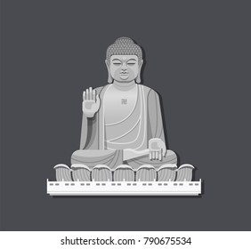 Tian Tan Buddha in Hong Kong. Vector illustration