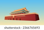 Tiananmen Square 3D vector illustration. Landmark building in Beijing, China. Translation: Long live the People