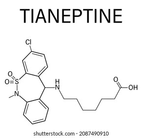 Tianeptine antidepressant drug molecule. Skeletal formula.