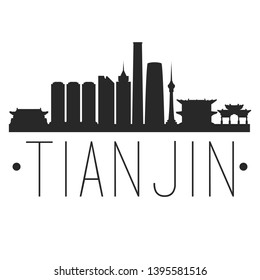 Tianjin China. City Skyline. Silhouette City. Design Vector. Famous Monuments.