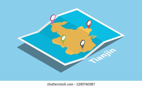 tianjin china province explore maps with isometric style and pin location tag on top vector illustration