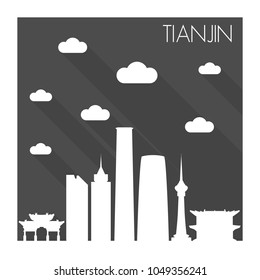 Tianjin China Skyline City Flat Silhouette Design Background