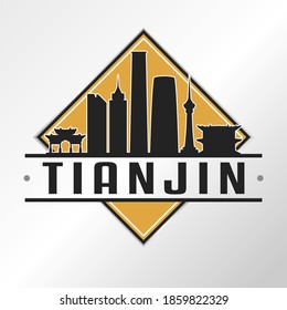 Tianjin, China Skyline Logo. Adventure Landscape Design Vector Illustration.