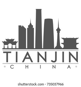 Tianjin China Skyline Silhouette Design City Vector Art Famous Buildings 