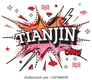 Tianjin Comic Text in Pop Art Style Isolated on White Background. Vector Illustration.