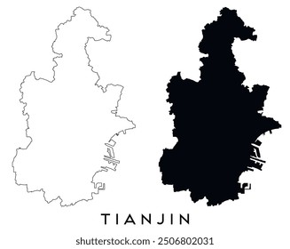 Tianjin map outline and black silhouette vector