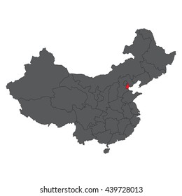 Tianjin red map on gray China map vector