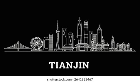 Tianjin Skyline with China Vector, and Black and White.