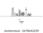 Tianjin skyline continuous line drawing

