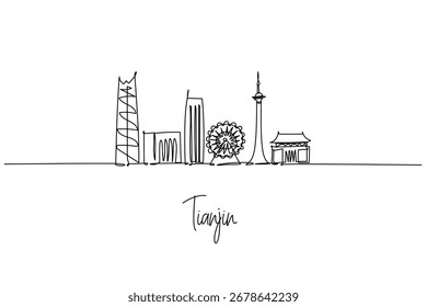 Tianjin skyline continuous line drawing
