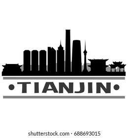 Tianjin Skyline Silhouette City Vector Design Art