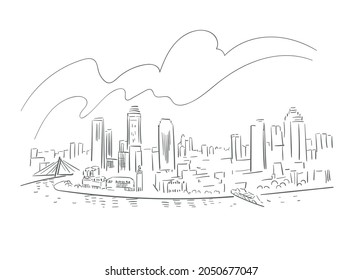 Tianjin TJ Tientsin province China vector sketch city illustration line art sketch