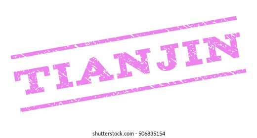 Tianjin watermark stamp. Text caption between parallel lines with grunge design style. Rubber seal stamp with unclean texture. Vector violet color ink imprint on a white background.